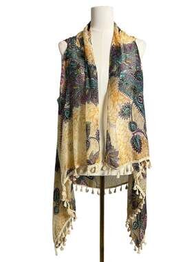 Lavello Paisley Kimono Vest Womens One Size Tassel Fringe Boho Sheer Multicolor